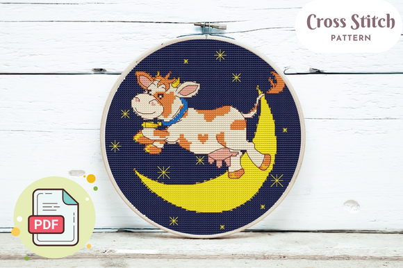 The Cow Jumped Over the Moon: A Cute Cross Stitch Pattern