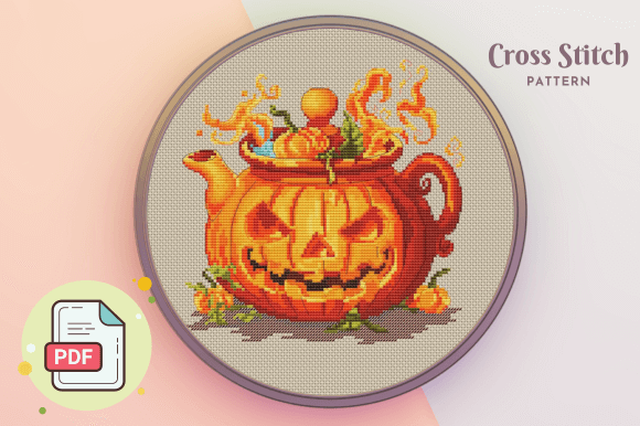 Halloween Tea Cross Stitch Pattern