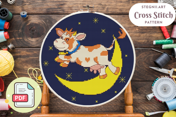 The Cow Jumped Over the Moon: A Cute Cross Stitch Pattern