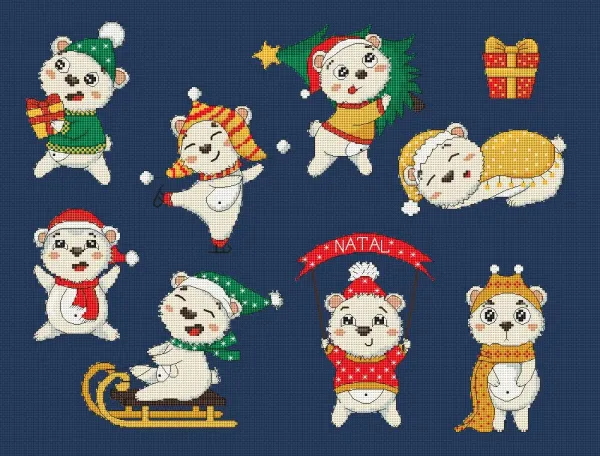 Christmas Polar Bears Cross Stitch Pattern